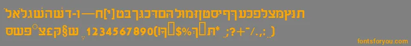 Sabrasskフォントについての詳細 フォントSabrassk – オレンジの文字は灰色の背景にあります。