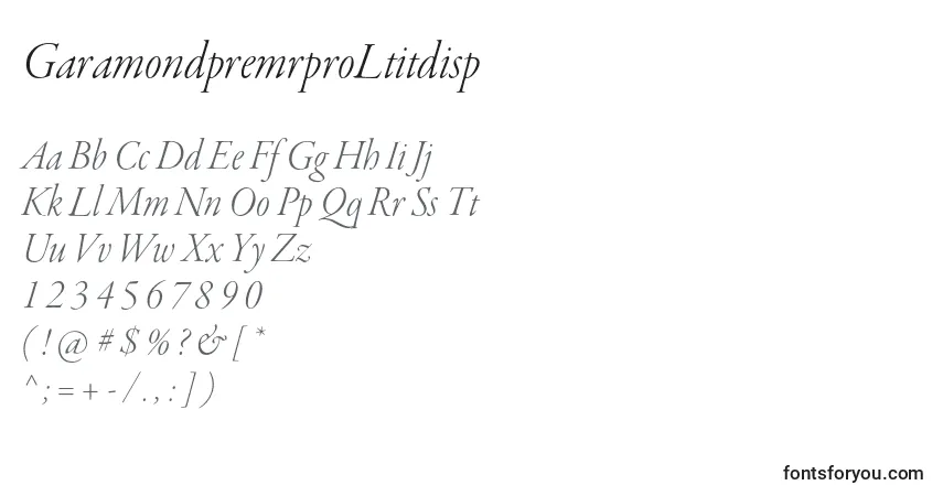 Czcionka GaramondpremrproLtitdisp – alfabet, cyfry, specjalne znaki