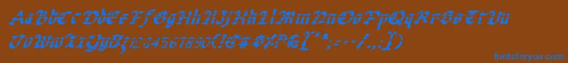 UberhГ¶lmeLazarItalic-Schriftart – Blaue Schriften auf braunem Hintergrund