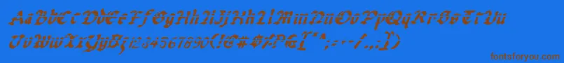 UberhГ¶lmeLazarItalic-Schriftart – Braune Schriften auf blauem Hintergrund