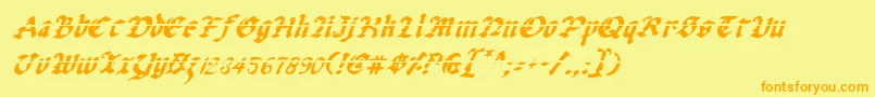 フォントUberhГ¶lmeLazarItalic – オレンジの文字が黄色の背景にあります。