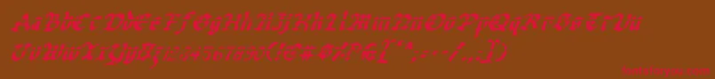 UberhГ¶lmeLazarItalic-Schriftart – Rote Schriften auf braunem Hintergrund