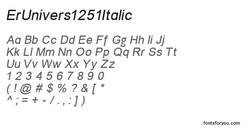 Schriftart ErUnivers1251Italic – Alphabet, Zahlen, spezielle Symbole