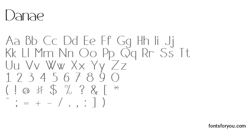 A fonte Danae – alfabeto, números, caracteres especiais