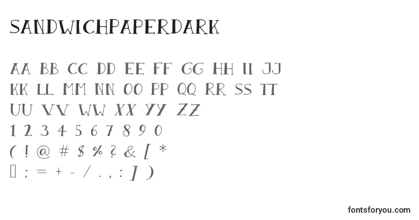 Czcionka SandwichPaperDark – alfabet, cyfry, specjalne znaki