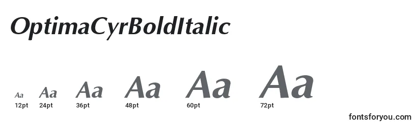 Размеры шрифта OptimaCyrBoldItalic