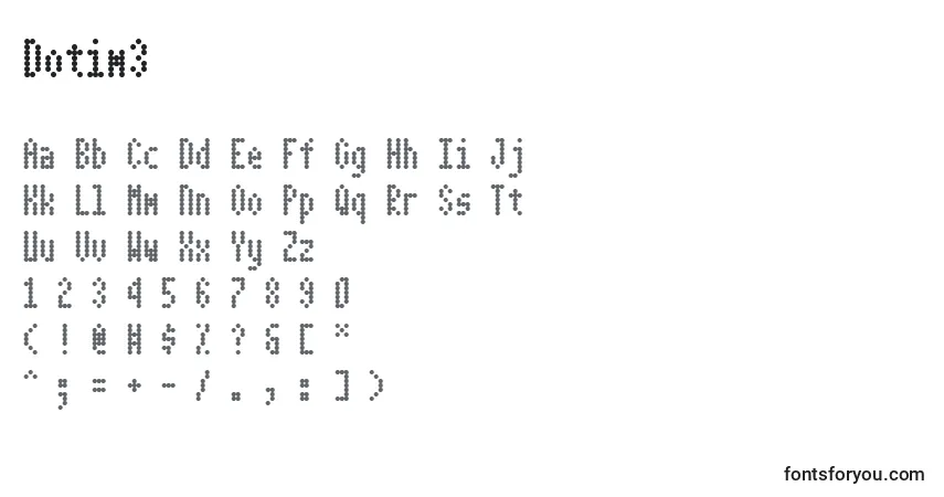 A fonte Dotim3 – alfabeto, números, caracteres especiais