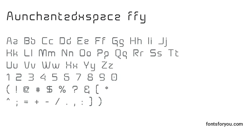 Schriftart Aunchantedxspace ffy – Alphabet, Zahlen, spezielle Symbole