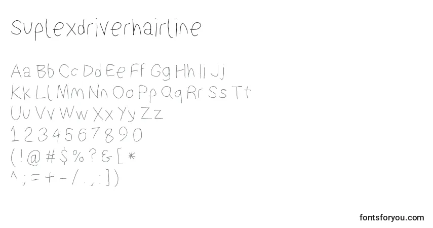Schriftart Suplexdriverhairline – Alphabet, Zahlen, spezielle Symbole