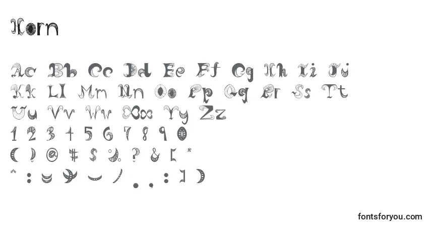 Schriftart Horn – Alphabet, Zahlen, spezielle Symbole
