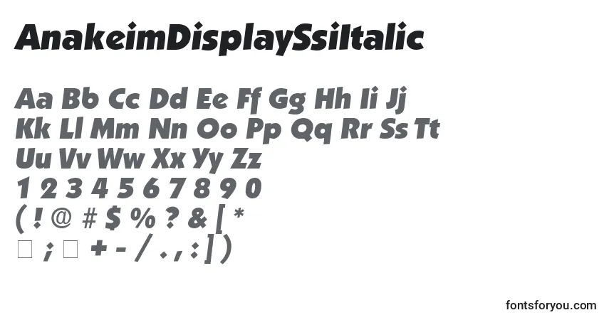 Шрифт AnakeimDisplaySsiItalic – алфавит, цифры, специальные символы