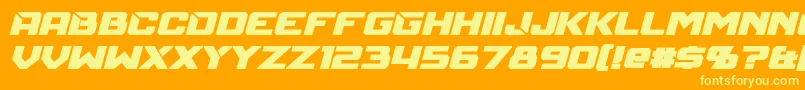 Weitere Informationen zur MechfireBoldItalic-Schriftart MechfireBoldItalic-Schriftart – Gelbe Schriften auf orangefarbenem Hintergrund