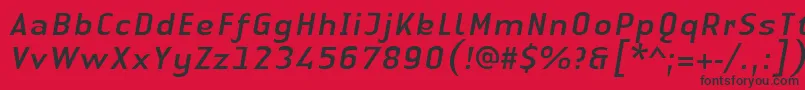 LinotypeAuthenticSansItalic-Schriftart – Schwarze Schriften auf rotem Hintergrund