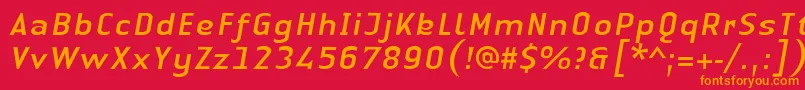 フォントLinotypeAuthenticSansItalic – 赤い背景にオレンジの文字
