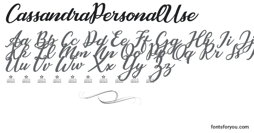 Czcionka CassandraPersonalUse – alfabet, cyfry, specjalne znaki