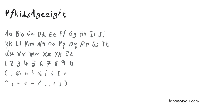 A fonte PfkidsAgeeight – alfabeto, números, caracteres especiais