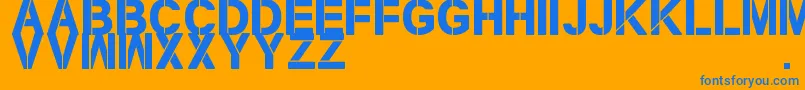 NewStencilTfb-Schriftart – Blaue Schriften auf orangefarbenem Hintergrund