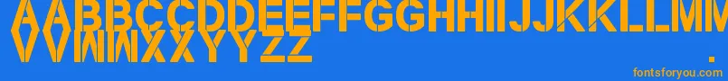 NewStencilTfb-Schriftart – Orangefarbene Schriften auf blauem Hintergrund