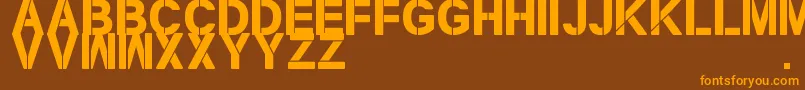 フォントNewStencilTfb – オレンジ色の文字が茶色の背景にあります。
