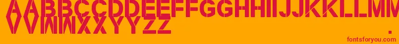 NewStencilTfb-Schriftart – Rote Schriften auf orangefarbenem Hintergrund