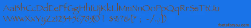 フォントAncientscript – 茶色の文字が青い背景にあります。