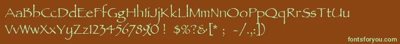 フォントAncientscript – 緑色の文字が茶色の背景にあります。