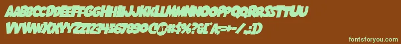 フォントShablagoooverlapital – 緑色の文字が茶色の背景にあります。