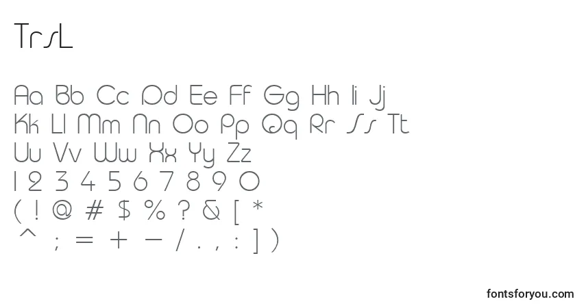A fonte TrsL – alfabeto, números, caracteres especiais