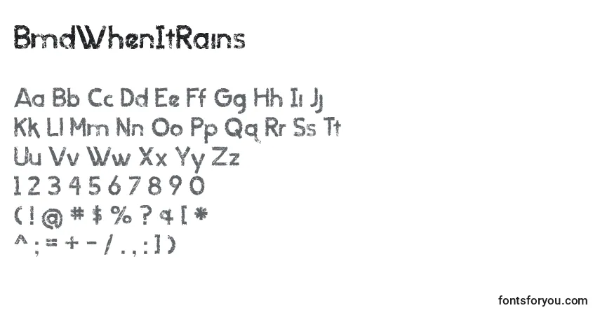 Шрифт BmdWhenItRains – алфавит, цифры, специальные символы