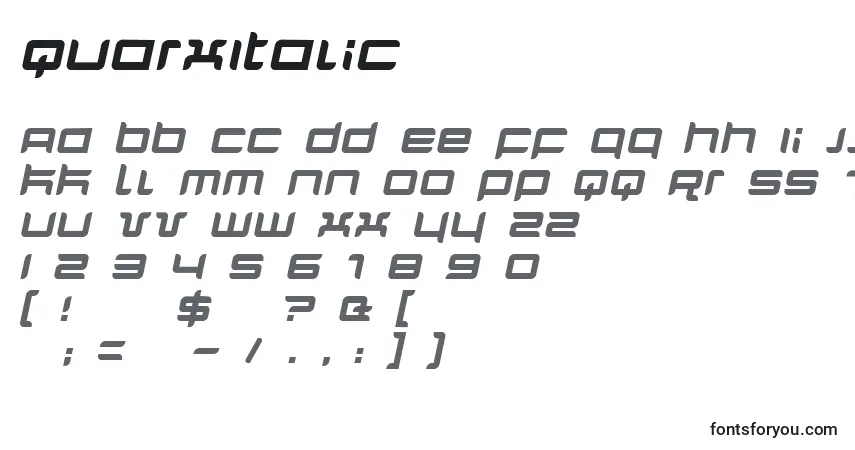Schriftart QuarxItalic – Alphabet, Zahlen, spezielle Symbole