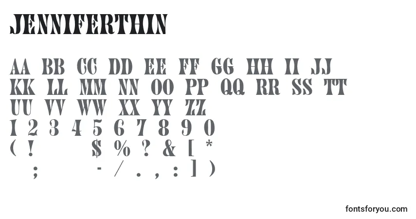 Шрифт Jenniferthin – алфавит, цифры, специальные символы