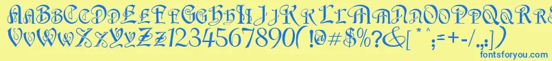 フォントFlapperNormal – 青い文字が黄色の背景にあります。