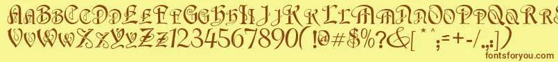 フォントFlapperNormal – 茶色の文字が黄色の背景にあります。