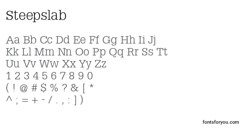 Schriftart Steepslab – Alphabet, Zahlen, spezielle Symbole