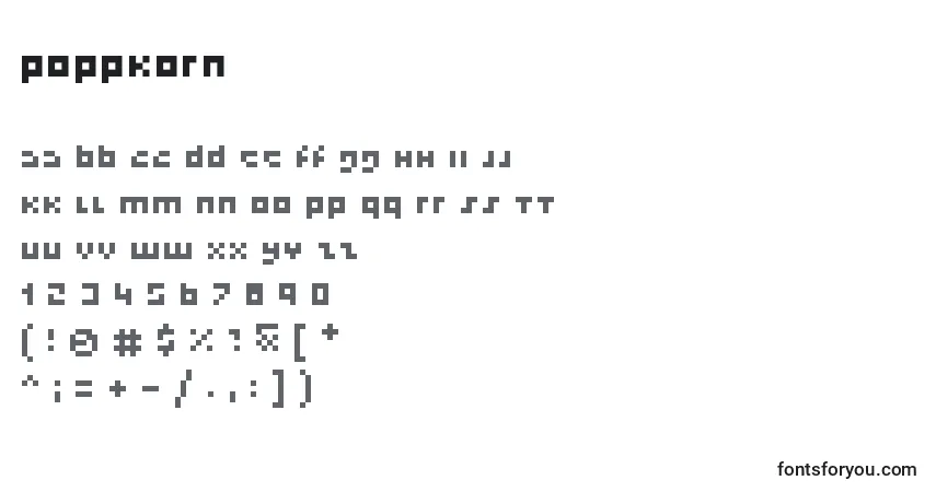 A fonte Poppkorn – alfabeto, números, caracteres especiais