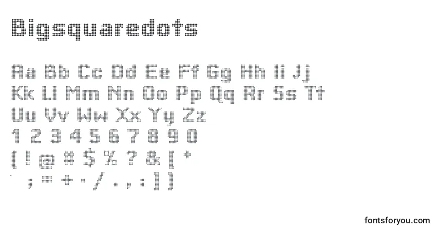 Czcionka Bigsquaredots – alfabet, cyfry, specjalne znaki