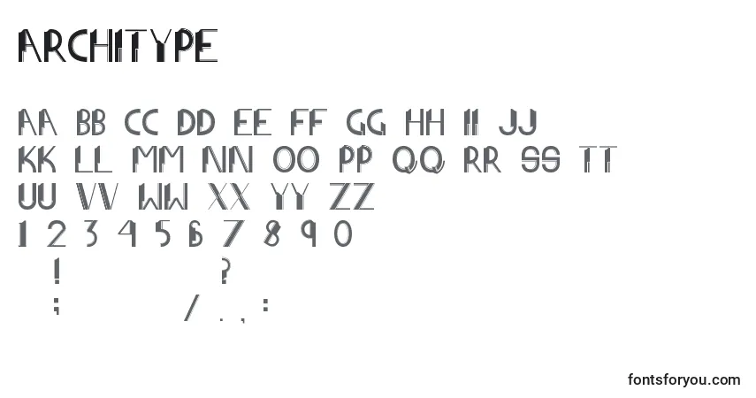 A fonte Architype – alfabeto, números, caracteres especiais