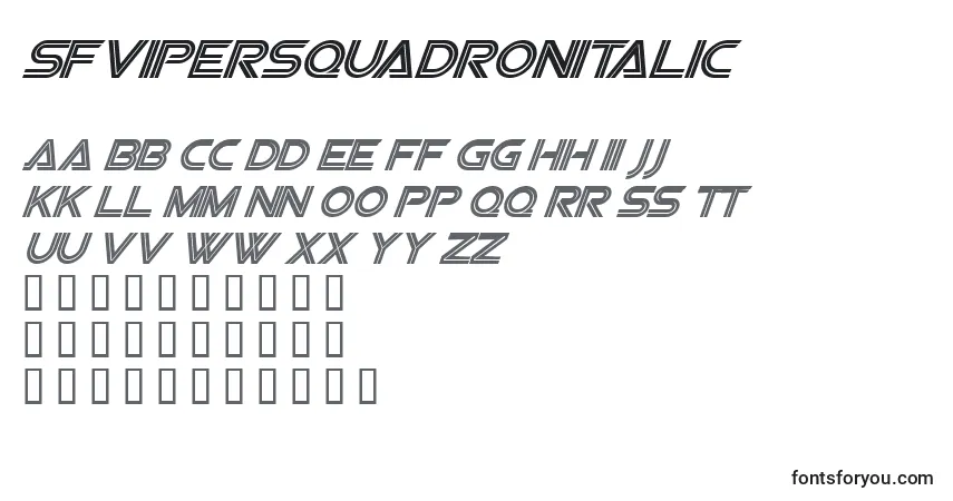 Schriftart SfvipersquadronItalic – Alphabet, Zahlen, spezielle Symbole