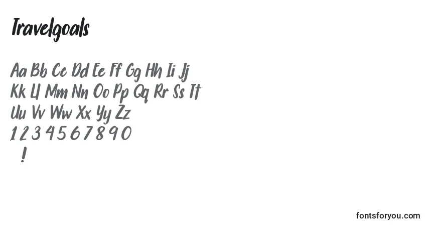 Czcionka Travelgoals – alfabet, cyfry, specjalne znaki