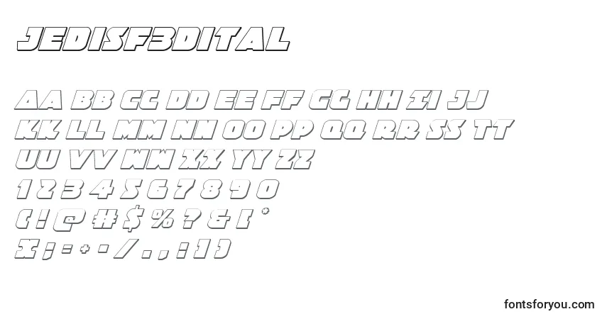 A fonte Jedisf3Dital – alfabeto, números, caracteres especiais