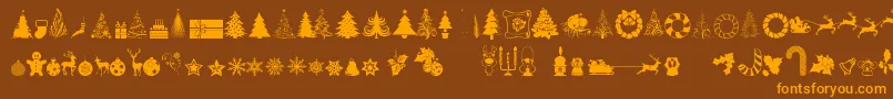 XmasTfbChristmas-Schriftart – Orangefarbene Schriften auf braunem Hintergrund