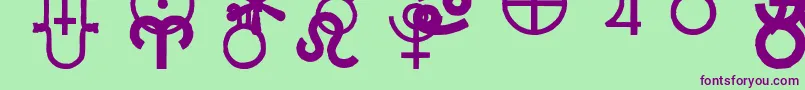 フォントCarrastrodings – 緑の背景に紫のフォント