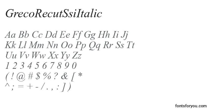 Шрифт GrecoRecutSsiItalic – алфавит, цифры, специальные символы