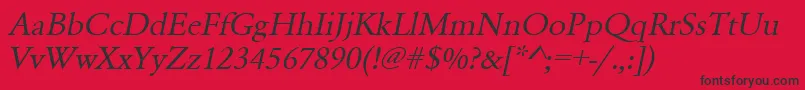 Fonte UrwgaramondtwidOblique – fontes pretas em um fundo vermelho