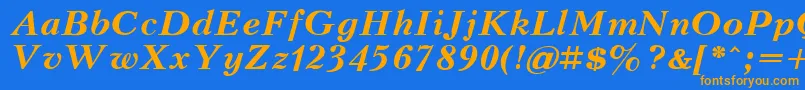 フォントKudrashovBoldItalic – オレンジ色の文字が青い背景にあります。