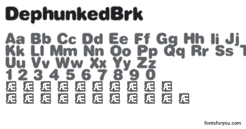A fonte DephunkedBrk – alfabeto, números, caracteres especiais