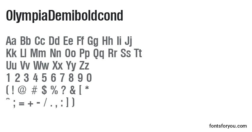 A fonte OlympiaDemiboldcond – alfabeto, números, caracteres especiais