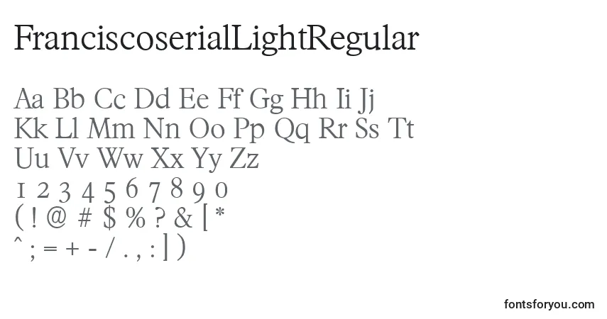 A fonte FranciscoserialLightRegular – alfabeto, números, caracteres especiais