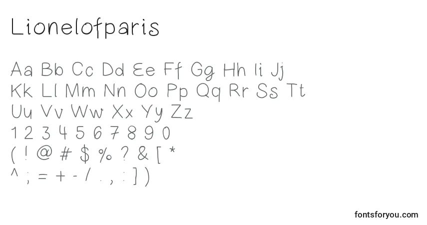 A fonte Lionelofparis – alfabeto, números, caracteres especiais