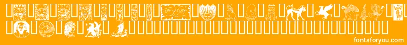 Fabeldyr-Schriftart – Weiße Schriften auf orangefarbenem Hintergrund